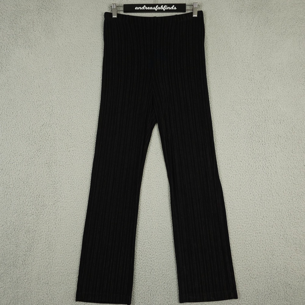Vintage Chicos Pants Womens 0 US Small Black Brown Pinstripe Slinky Knit Pull On